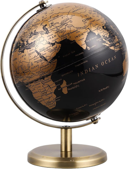 6 Inch Small World Globe with Antique Bronze Stand Black Gold Earth Desktop Decor for Kids & Adults Geography Learning Globe for Home Office Classroom