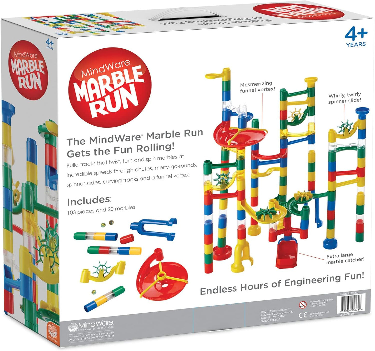 MindWare Marble Run: 123 Piece Set (103 Durable Pieces and 20 Marbles) STEM Building Set for Kids