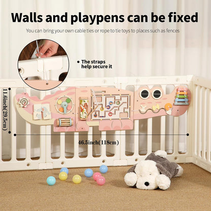 Wooden Sensory Wall Panel for Kids Activity Wall Busy Board with Wooden Toolboxes, Kitchen, Doctor Kit & More! Wall-Mounted Learning Toy for Preschoolers (3+), STEM Play