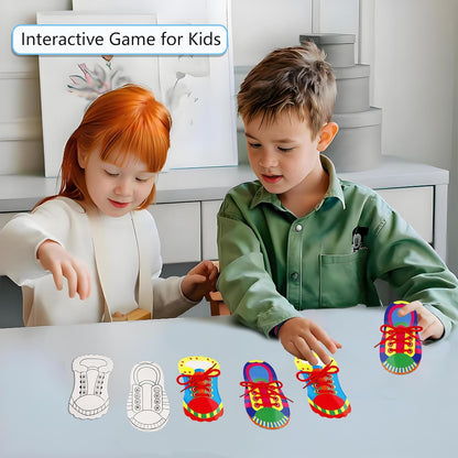 Quixorblex 6 Pcs Shoelace Threading Shoe Tying Practice for Kids Lacing Cards Toddlers Fine Motor Skills Toys Learning Activities Montessori Toys