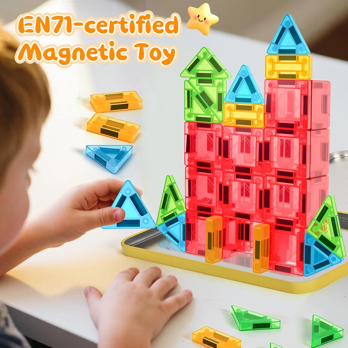 Magnetic Tiles Magnetic Blocks Building Toy: Portable Mini Magnetic Tiles Travel Set 48 Pieces Montessori Toys Birthday Gift for Kids Girls and Boys Ages 3-12 Years Old Preschool Classroom Must Haves