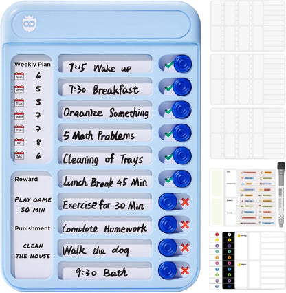 Magnetic Chore Chart for Kids, ADHD Tools for Kids to Do List Checklist Task Board Routine Chart Visual Schedule for Fridge with 10 Sliders and Magnetic Marker - White
