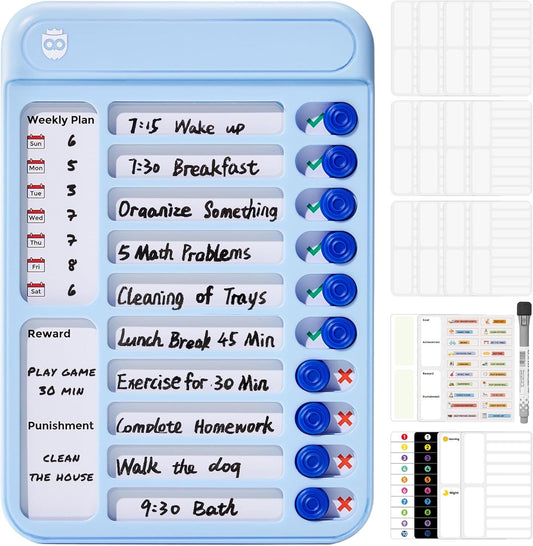 Magnetic Chore Chart for Kids, ADHD Tools for Kids to Do List Checklist Task Board Routine Chart Visual Schedule for Fridge with 10 Sliders and Magnetic Marker - White