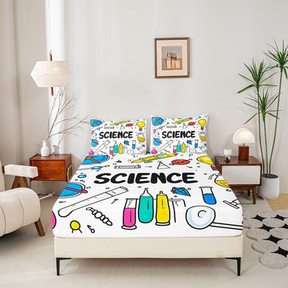 Chemistry Bed Sheets for Kids Teens Girls Boys,Chemical Experiment Fitted Sheet Twin,Science Themed Sheets for Math Lovers,Chemistry Lab Bedding Set,White and Black