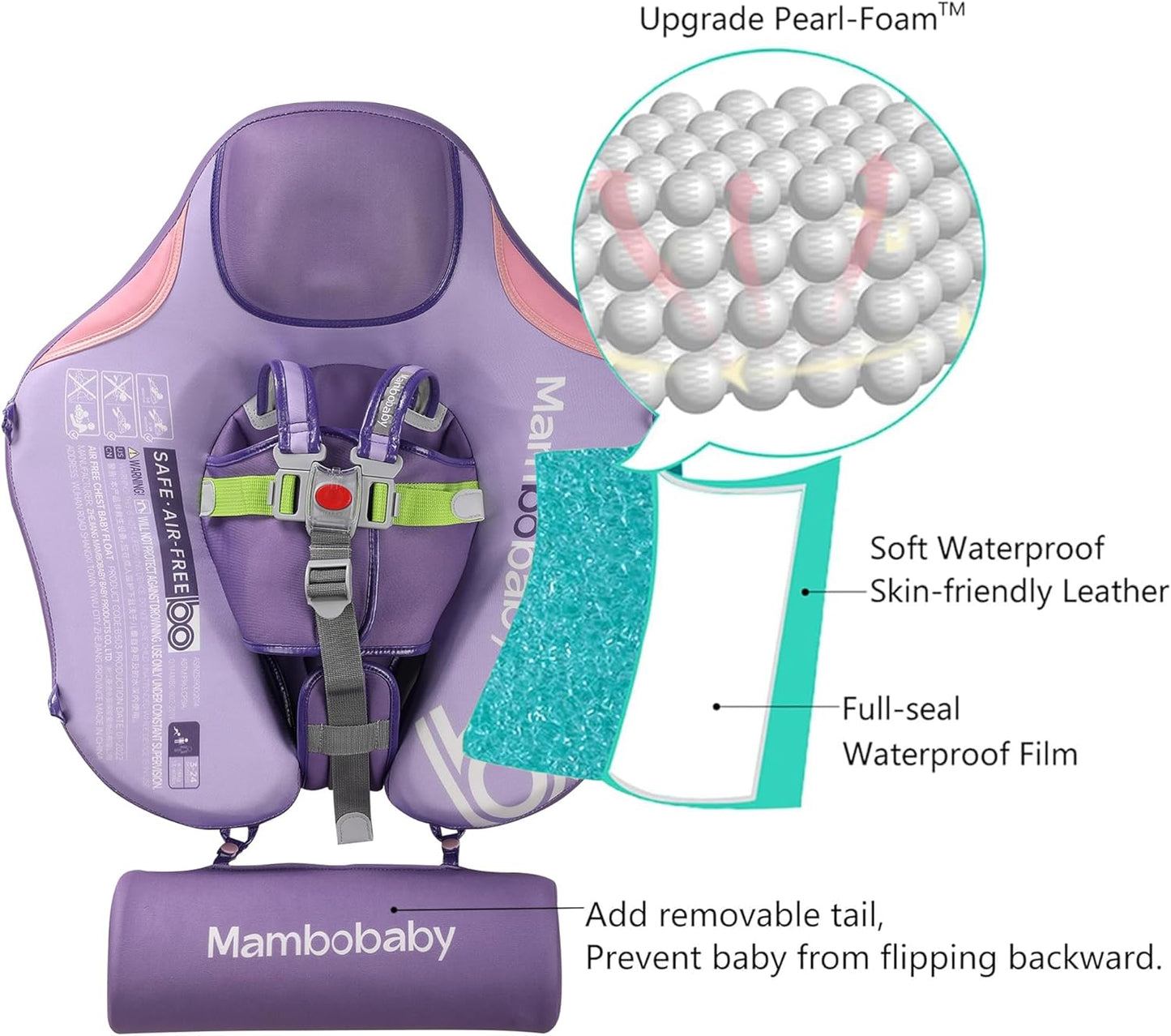 Baby Pool Float with UPF50+ 3D Adjustable Canopy, Add Tail Mambobaby Float Non Inflatable Infant Floats for Pool, Cartoon Narwhal Baby Floats (NPink with Canopy-U05NPCTLUROHML01U05)