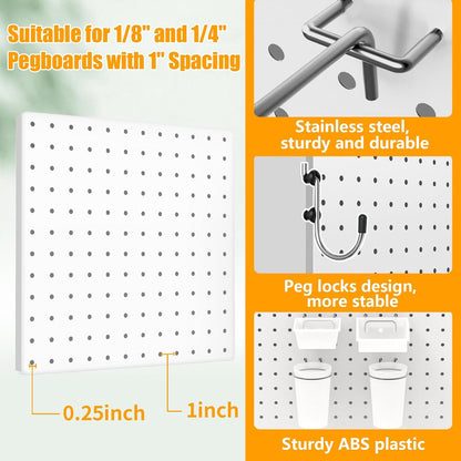 Peg Board, 4PCS Metal Pegboard Wall Organizer. Heavy Duty Pegboard, Peg Boards, Pegboard for Walls, White Pegboard for Garage Craft Room Workbench Office Kitchen Tool Organization, 12"*12"