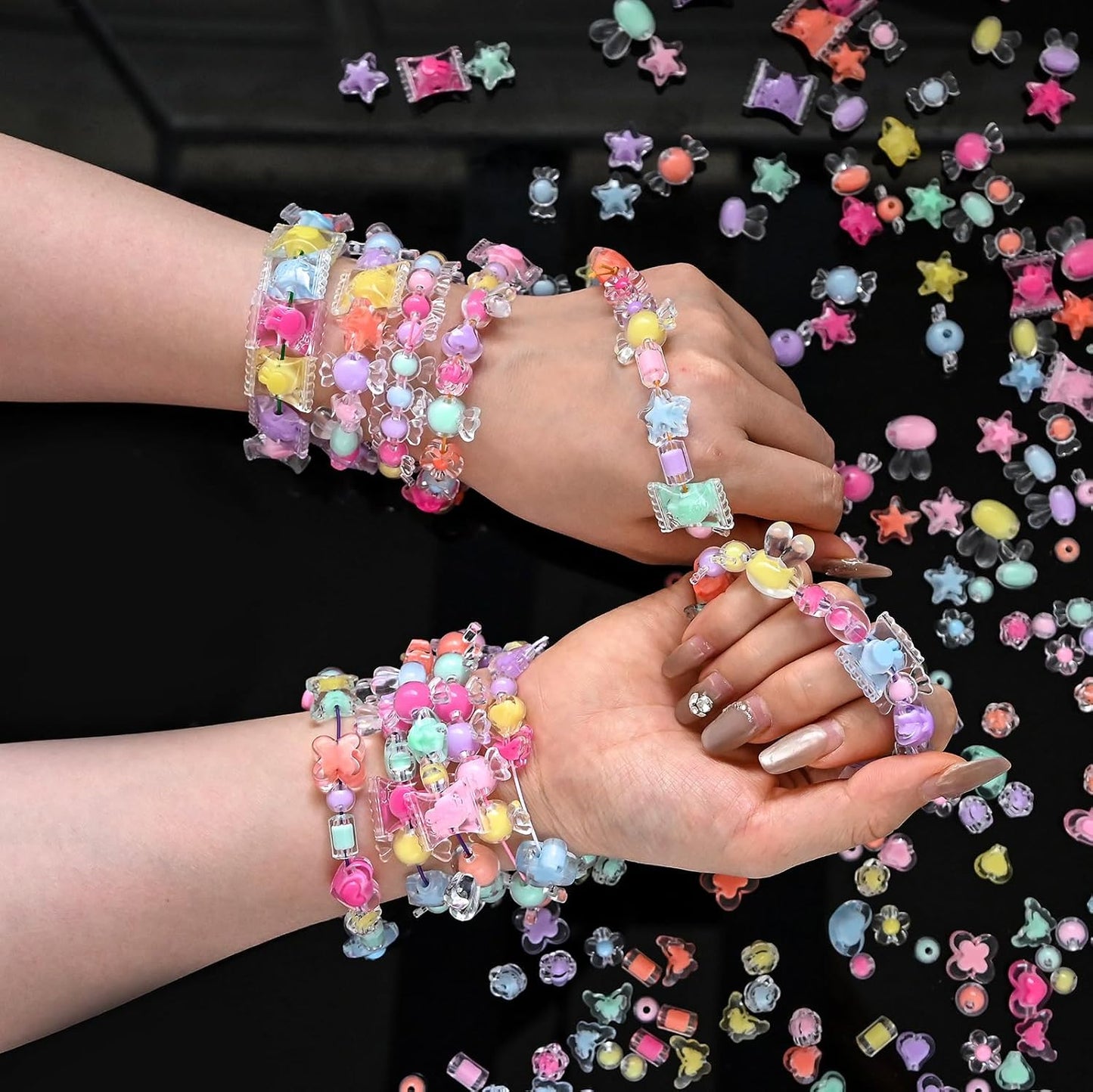 200g+ Candy Bulk Assorted Cute Kandi Beads for Jewelry Making, Bracelet Making Kit, Craft Supplies Charm Beads(Mixed II)