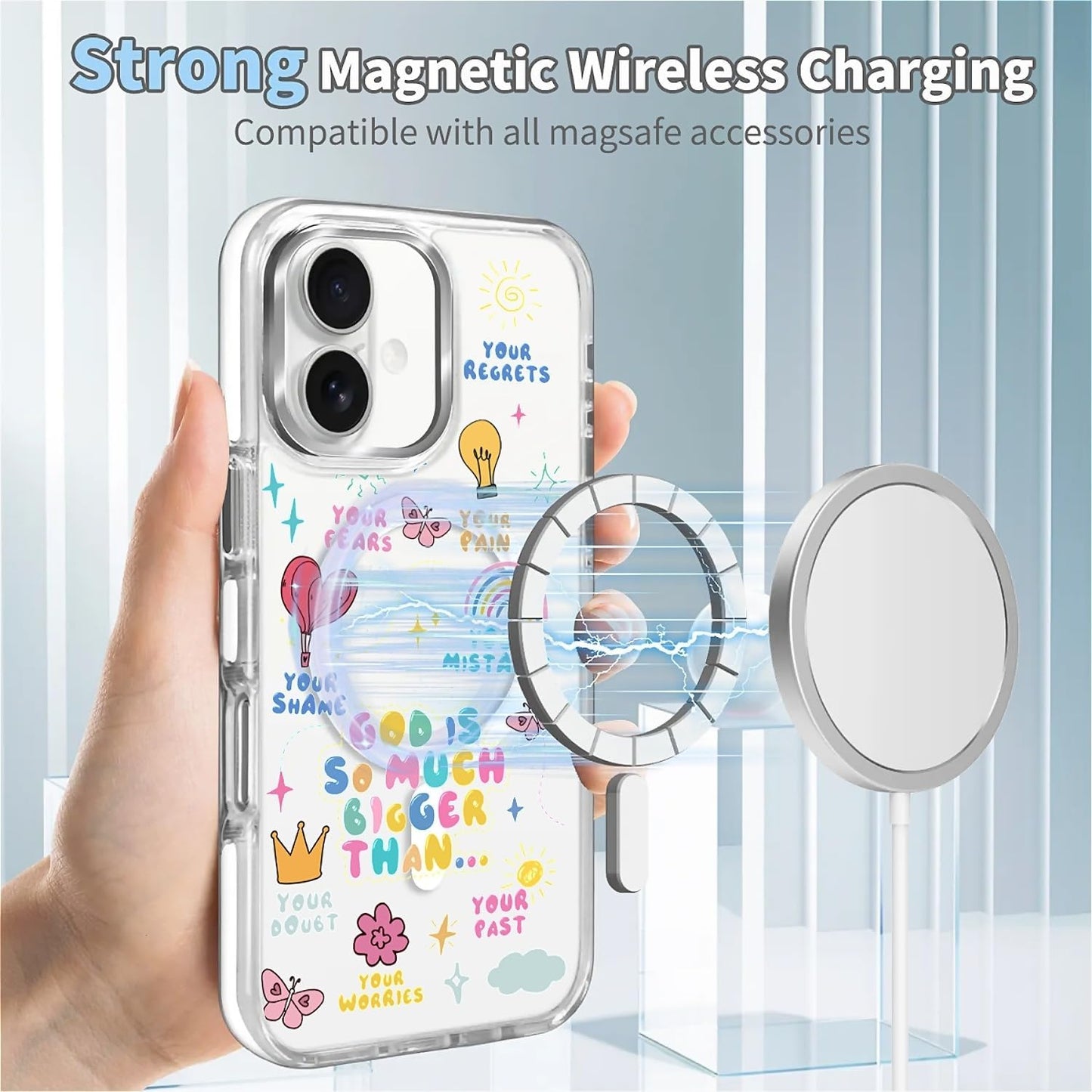 for iPhone 17 Pro Max Case [Compatible with Magsafe],Girls Women Clear Magnetic Case Silicone Shockproof Protective Cover with Pattern Colorful Motivational Letters
