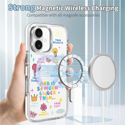 for iPhone 17 Pro Max Case [Compatible with Magsafe],Girls Women Clear Magnetic Case Silicone Shockproof Protective Cover with Pattern Colorful Motivational Letters