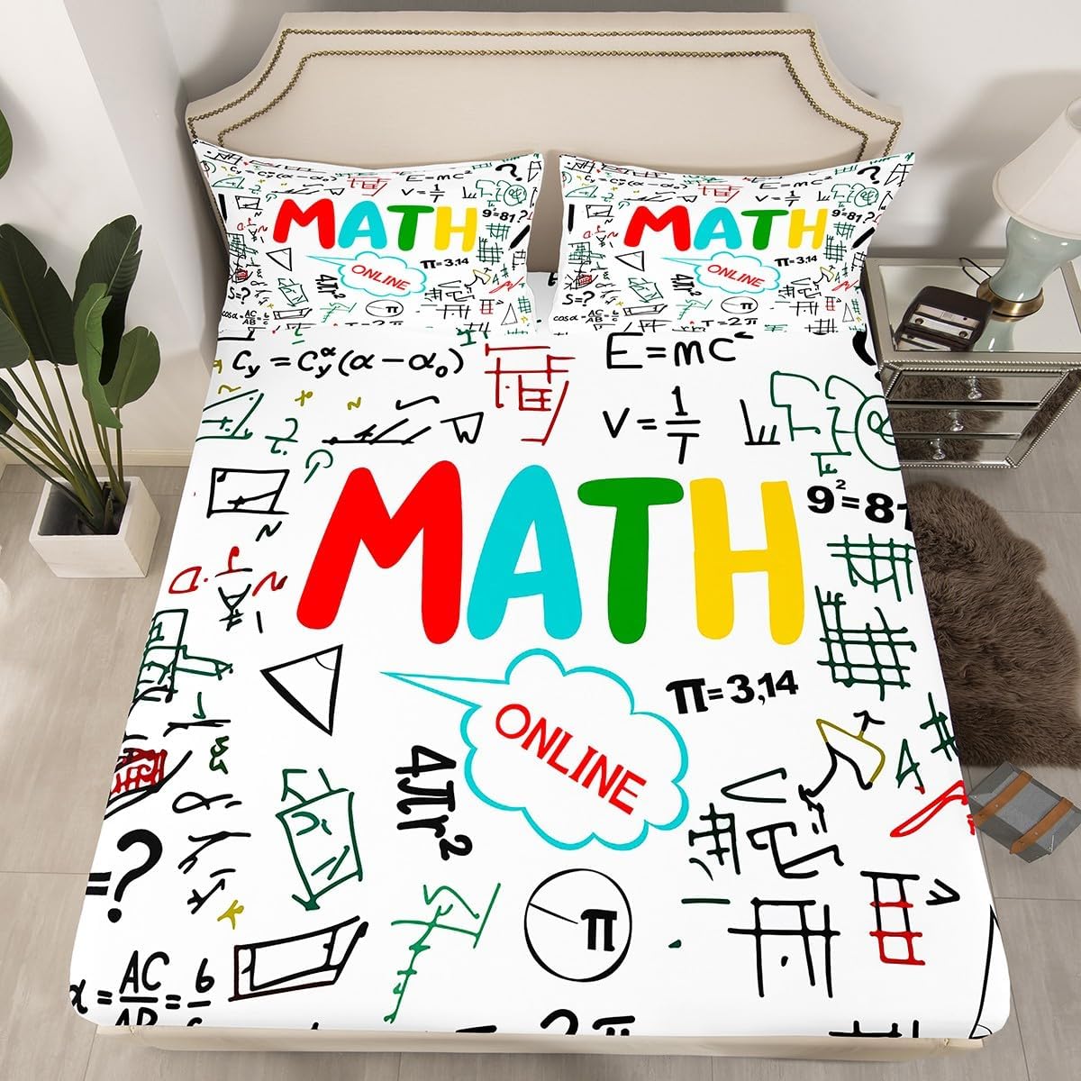 Erosebridal Chemistry Lab Fitted Sheet Twin Size Chemical Equation Bed Sheets for Boys Girls Chemical Elements Science Theme Bed Set Teens Kids Science Students Bedding Set School Dorm Room Decor