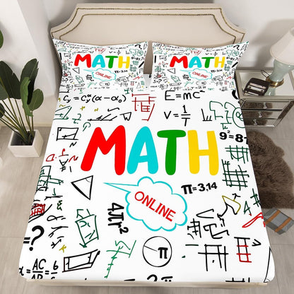 Erosebridal Chemistry Lab Fitted Sheet Twin Size Chemical Equation Bed Sheets for Boys Girls Chemical Elements Science Theme Bed Set Teens Kids Science Students Bedding Set School Dorm Room Decor
