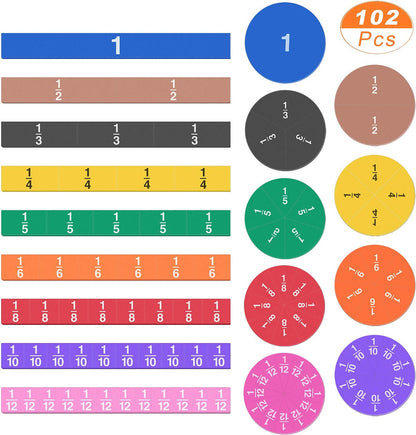 Meetory 134 Pcs Magnetic Fraction Tiles & Fraction Circles - Math Manipulatives for Preschool Elementary School Educational Resources Classroom Educational Kit