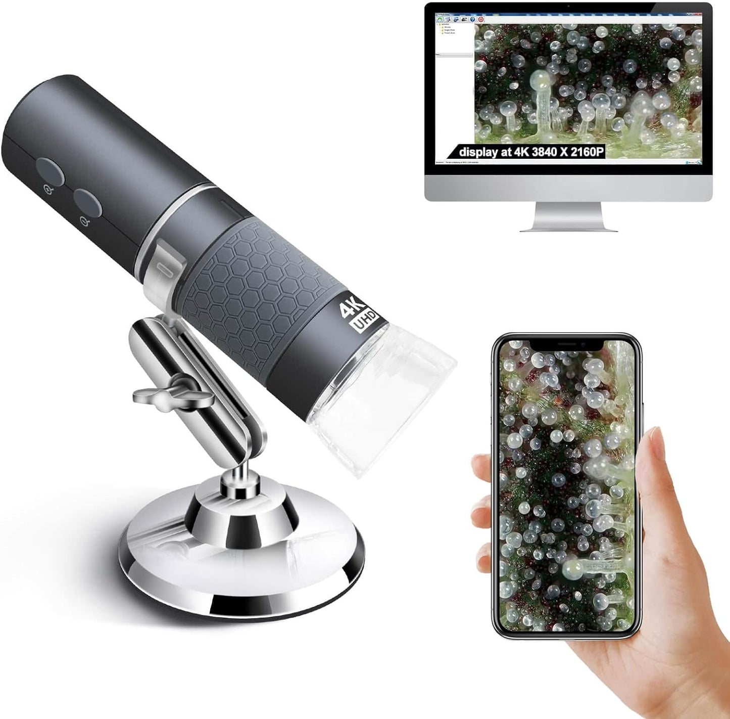 4K WiFi Microscope for iPhone Android PC, 50-1000X USB Digital Microscope Wireless Super HD Endoscope Camera Compatible with All Cellphones iPad Android Tablet Windows Mac Chrome Linux