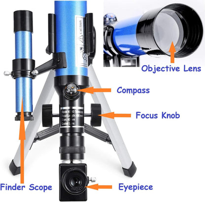 Kids Telescope 400x40mm with Tripod & Finder Scope, Portable Telescope for Kids & Beginners, Travel Telescope with 3 Magnification Eyepieces and Moon Mirror