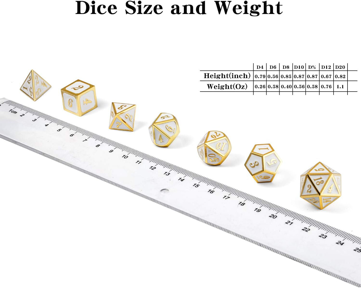 DnDnD Heavy Polyhedral Metal Dice Set with Metal Box, 7-die Shiny Blue Surface with Golden Number for RPG,Dungeons and Dragons,Pathfinder,Shadowrun,D&D,Role Palying Game and Math Teaching - Colors A
