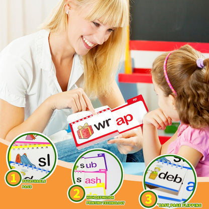 30 Read and Rhyme Flip Books, 1Set Word Family Build Book, Sight Words Flash Cards Kindergarten, Phonics Flash Cards Reading Games (1Set)