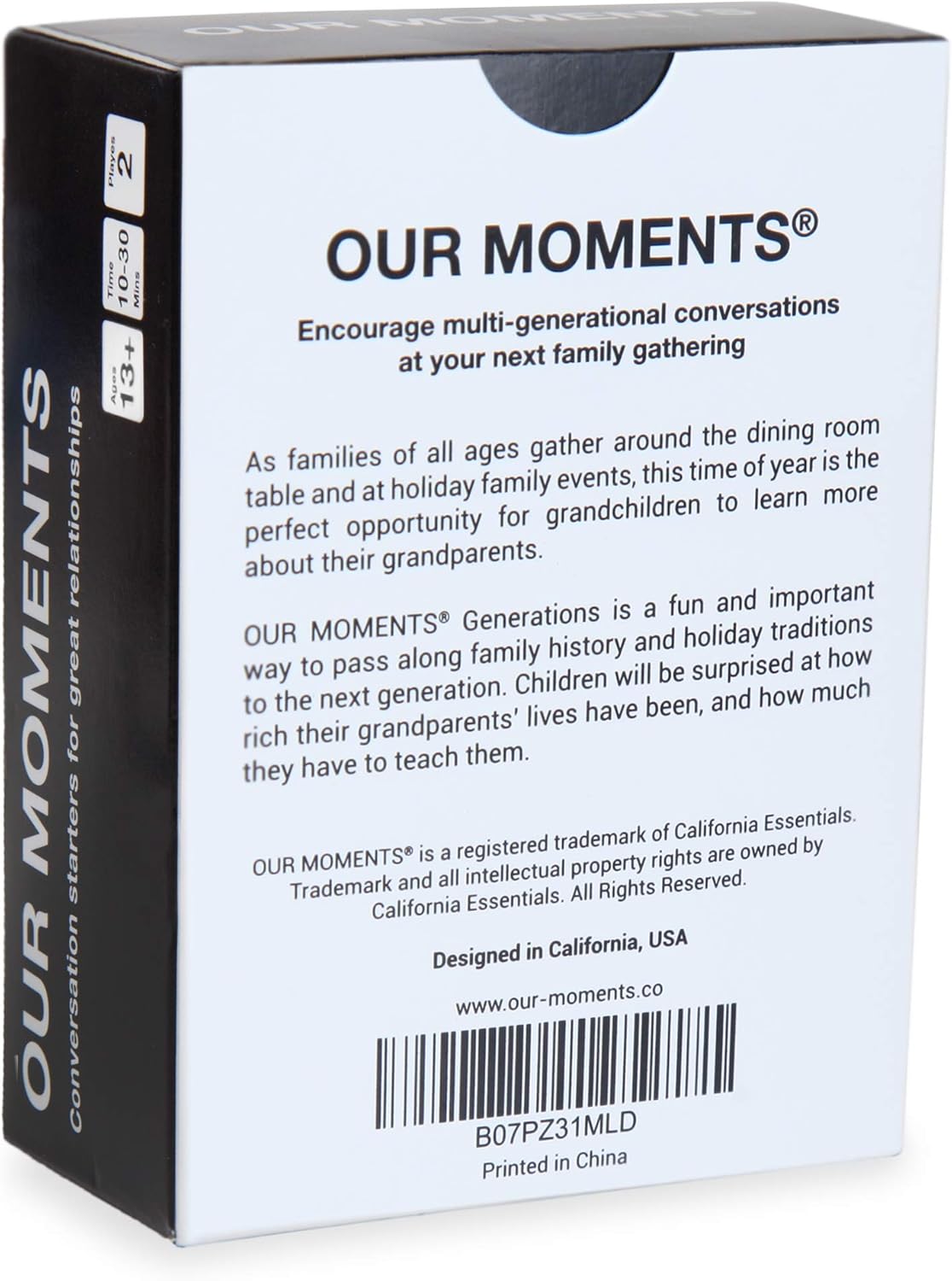 OUR MOMENTS Generations Game: 100 Conversation Starters for Grandparents & Grandchildren, Portable Cardstock Tabletop Game for Family Dinner, Car, Camping, Road Trip