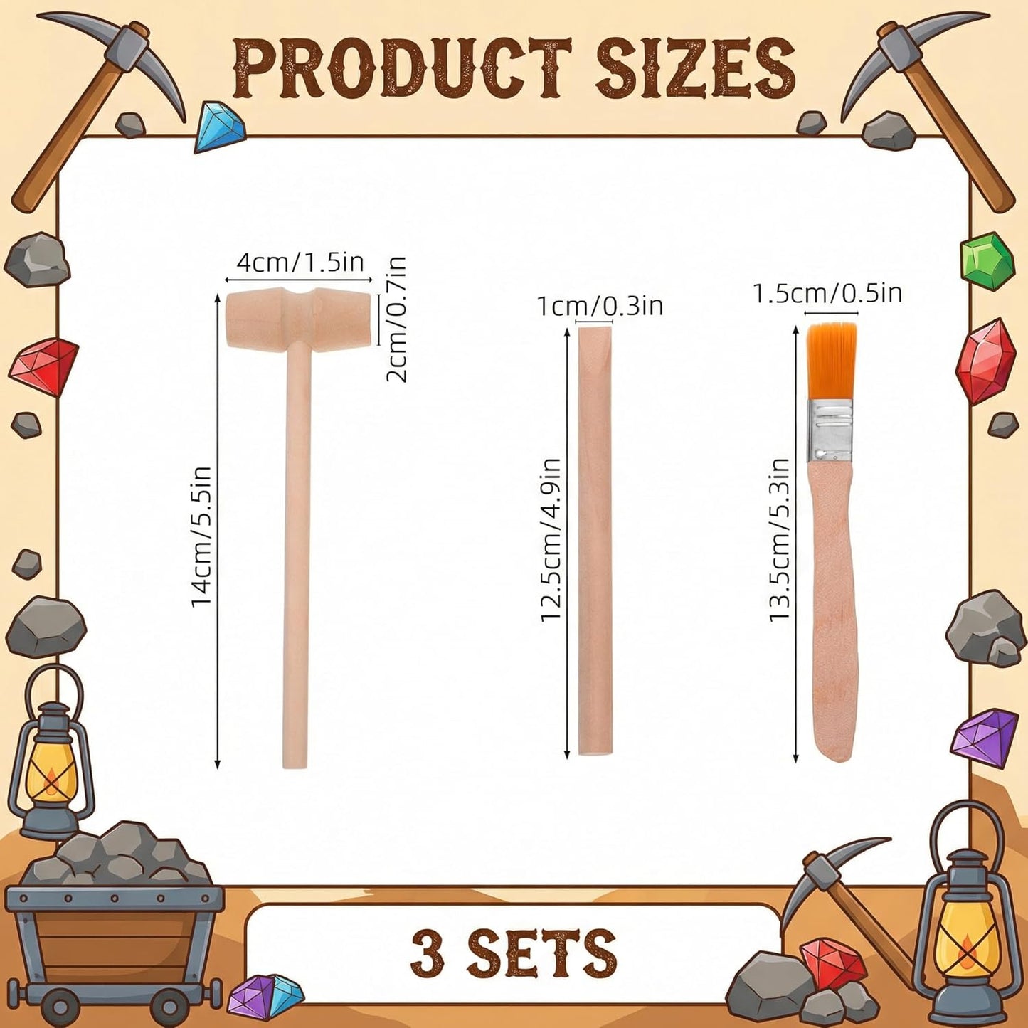 Archaeological Excavation Tools for Kids: 3 Sets Dinosaur Fossil Digging Kits with Mini Hammer Chisel Brush Scraper and Magnifier Science Kits for Dino Eggs and Gem Dig