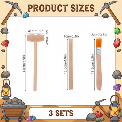 Archaeological Excavation Tools for Kids: 3 Sets Dinosaur Fossil Digging Kits with Mini Hammer Chisel Brush Scraper and Magnifier Science Kits for Dino Eggs and Gem Dig