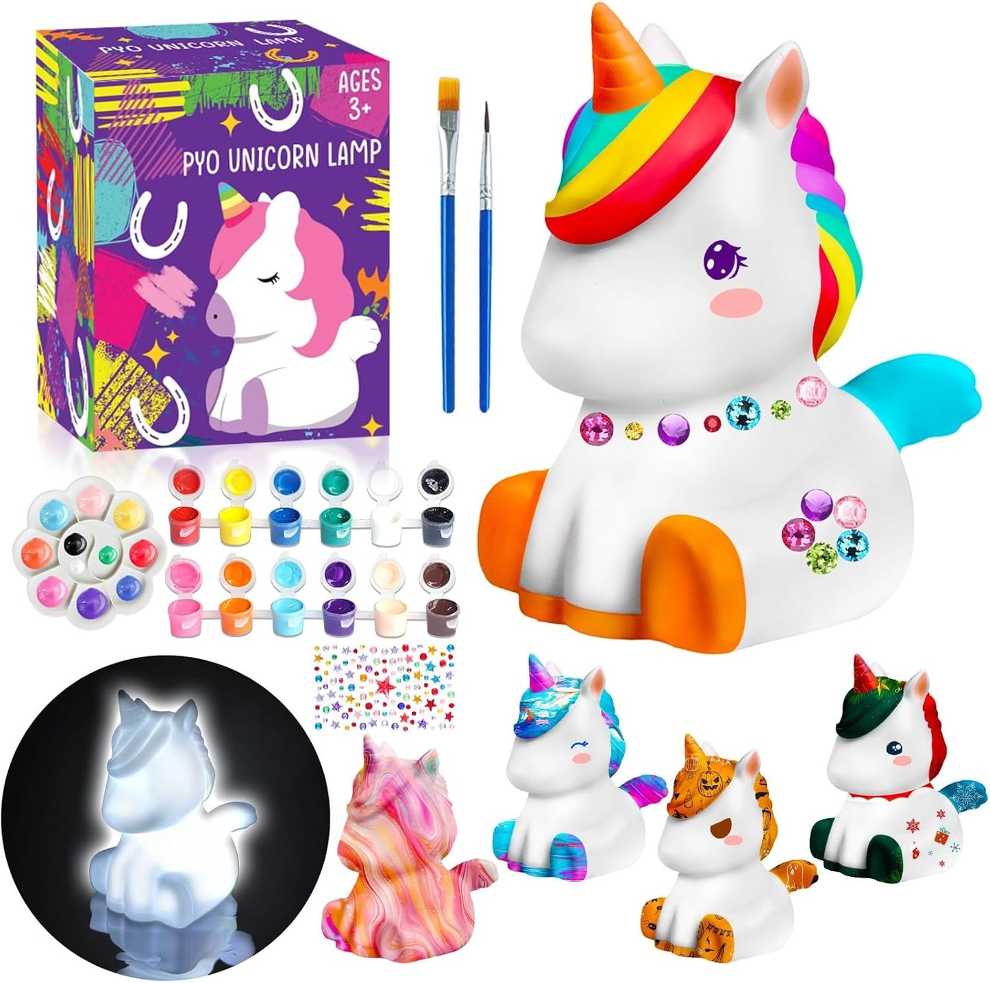 FUNZBO 4.3in Paint Your Own Dinosaur Lamp Kit - Arts and Crafts Supplies Painting for Kids Teens, DIY Night Light Dinosaur Toy for Boy Girl 3 4 5 6 7 8 9 10 11 12 Birthday Gift