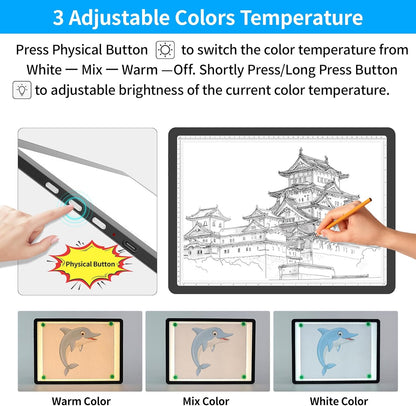 TOHETO Rechargeable A3 Light Pad for Diamond Painting, Ultra Bright Tracing Light Box for Drawing, Wireless Lightbox for Tracing and Drawing, Cordless Diamond Art Light Board for Sketching (Black)