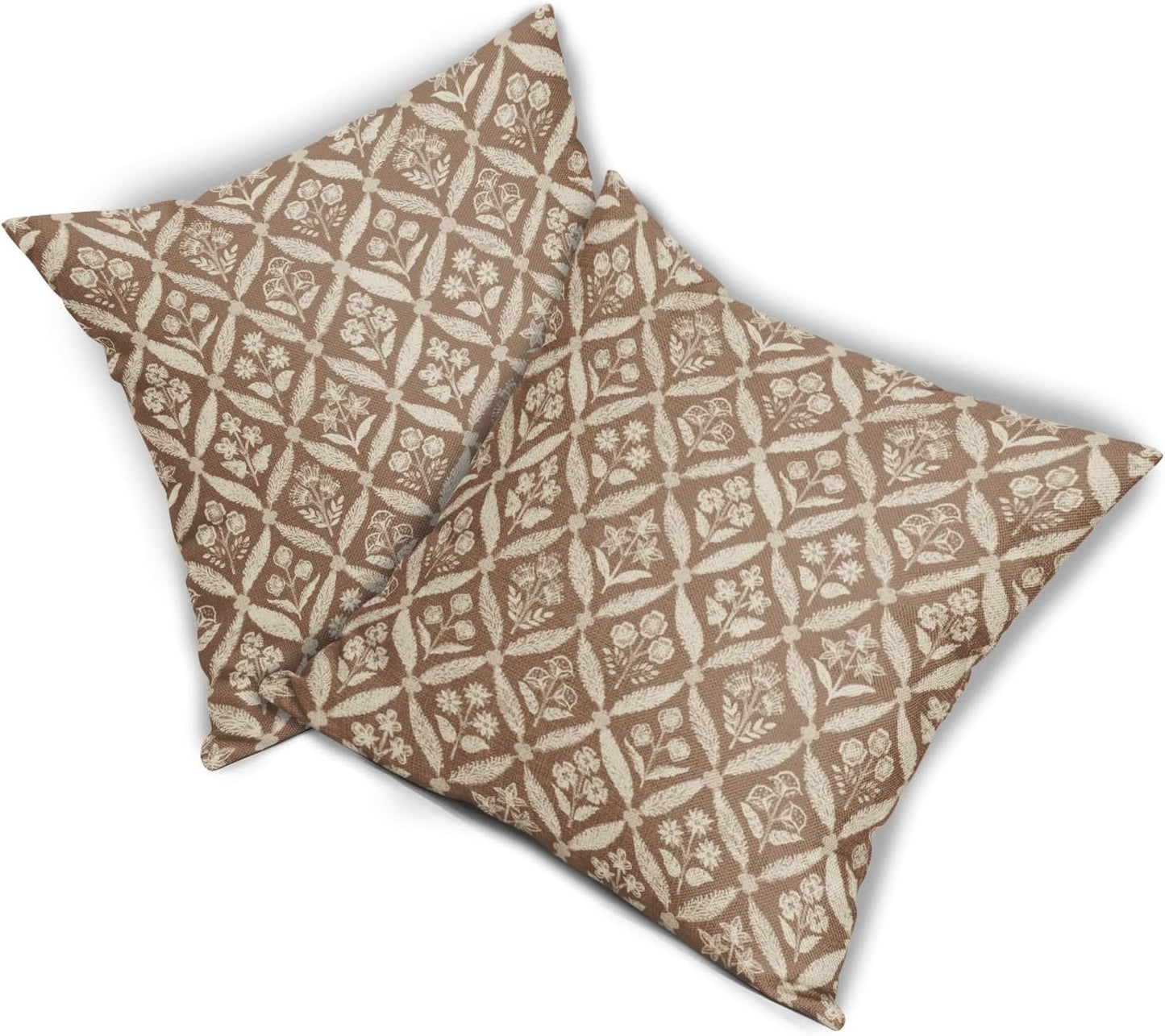 Blue Green Floral Block Print Pillow Covers 12X20 Set of 2, Flower Pattern Spring Summer Print Decorative Throw Pillow Covers Outdoor Farmhouse Seasonal Cushion Case Couch Sofa Bed Decor
