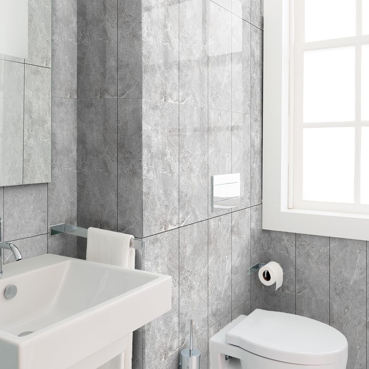 20-Pack Peel and Stick Gilded White Marble Tiles (11.8" x 11.8") – 19.4 Sq. Ft. Waterproof PVC Shower & Backsplash Tiles for Bathroom, Kitchen, and Living Room – Self-Adhesive, Easy Installation