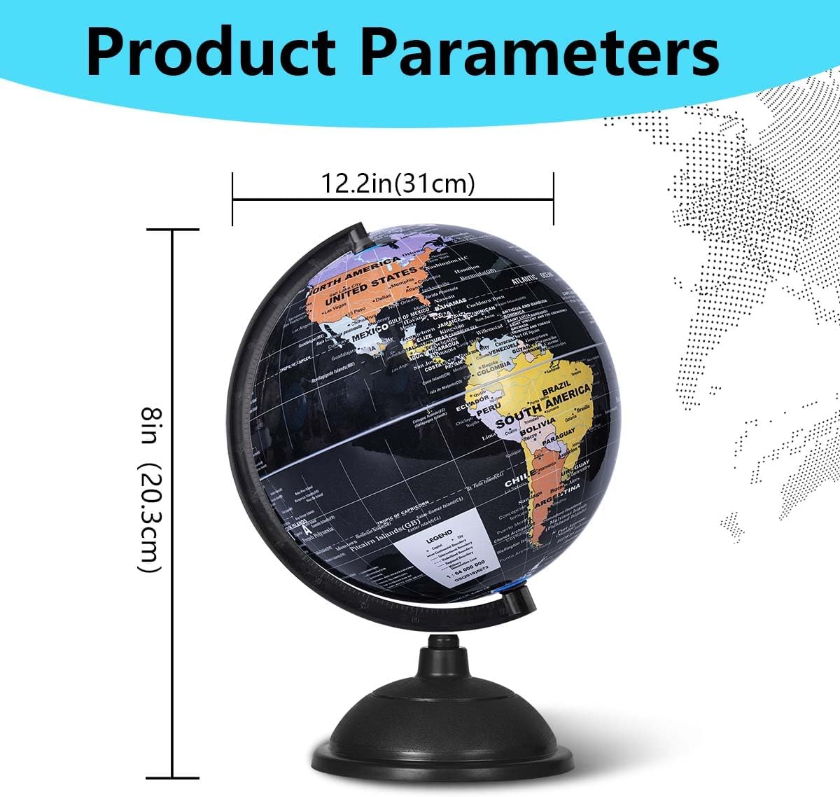 KISEER 8 Inch World Globe with Stand Rotating Earth Spinning Globe for Kids Geography Classroom Education or Decorations (Blue)