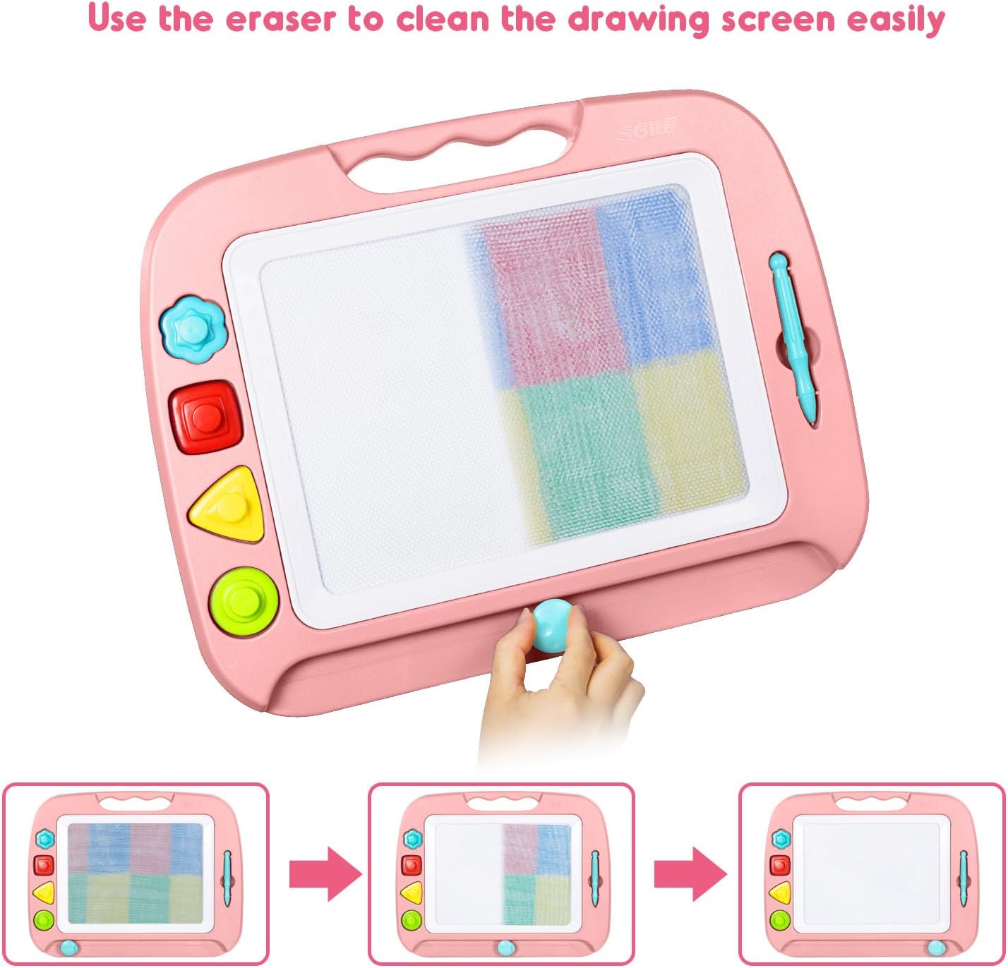 SGILE Toddler Toys for Kids, Large Magnetic Drawing Board for Birthday Gift, Toys for 1 2 3 4 Year Old Girls Boys, Etch & Sketch Pad with 4 Stamps, Learning and Educational, 16 ×13 in, Blue