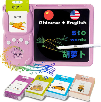 Talking English & Spanish Flash Cards - 8" LCD Writing Tablet for Kids 3-12, Bilingual 510 Sight Words, Toddler Pocket Speech, Drawing Sketch Pad, Autism Toys for Boys (Spanish, Blue)