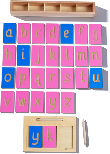 Premium Montessori Lowercase English Description Board，Beechwood Letter Tracing, Letters Vowels Consonants, Pre-Writing Activity Alphabet Recognition Handwriting Practice Homeschool Kids Toddlers 3+