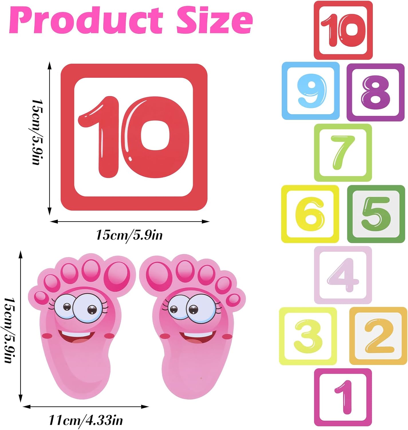 10Pcs Hopscotch Game Floor Stickers, Number Lattice Floor Sticker with 1 Pair Footprint Stickers, Funny Puzzle Games Wall Decals for Bedroom Living Room Ground Corridor