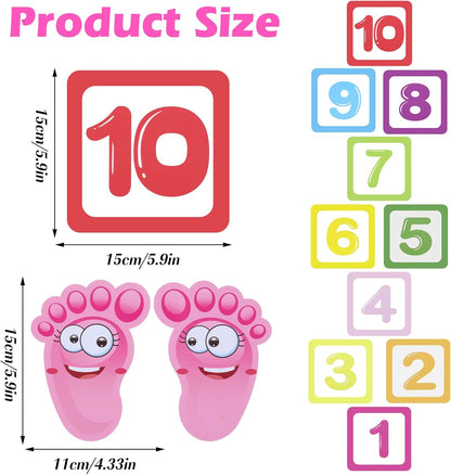 10Pcs Hopscotch Game Floor Stickers, Number Lattice Floor Sticker with 1 Pair Footprint Stickers, Funny Puzzle Games Wall Decals for Bedroom Living Room Ground Corridor
