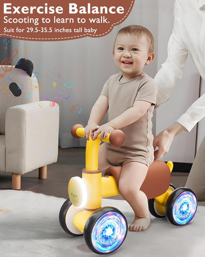 Toddler Toys Balance Bike for 1 Year Old Girl Gifts,4 Wheels Colorful Lighting with Music Baby First Bike,Toddler Girl Toys Balance Bike for 1st 2 Year Old Birthday Gifts