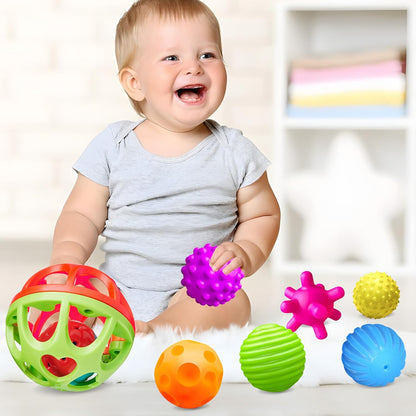 Montessori Sensory Toys Bundle: 8PCS Stacking Cups & Castle Nesting Blocks + Hand-Catching Sensory Balls & Baby Rattle, Textured Teether & Bath Toys for Babies 3–6M & Toddlers 1–3