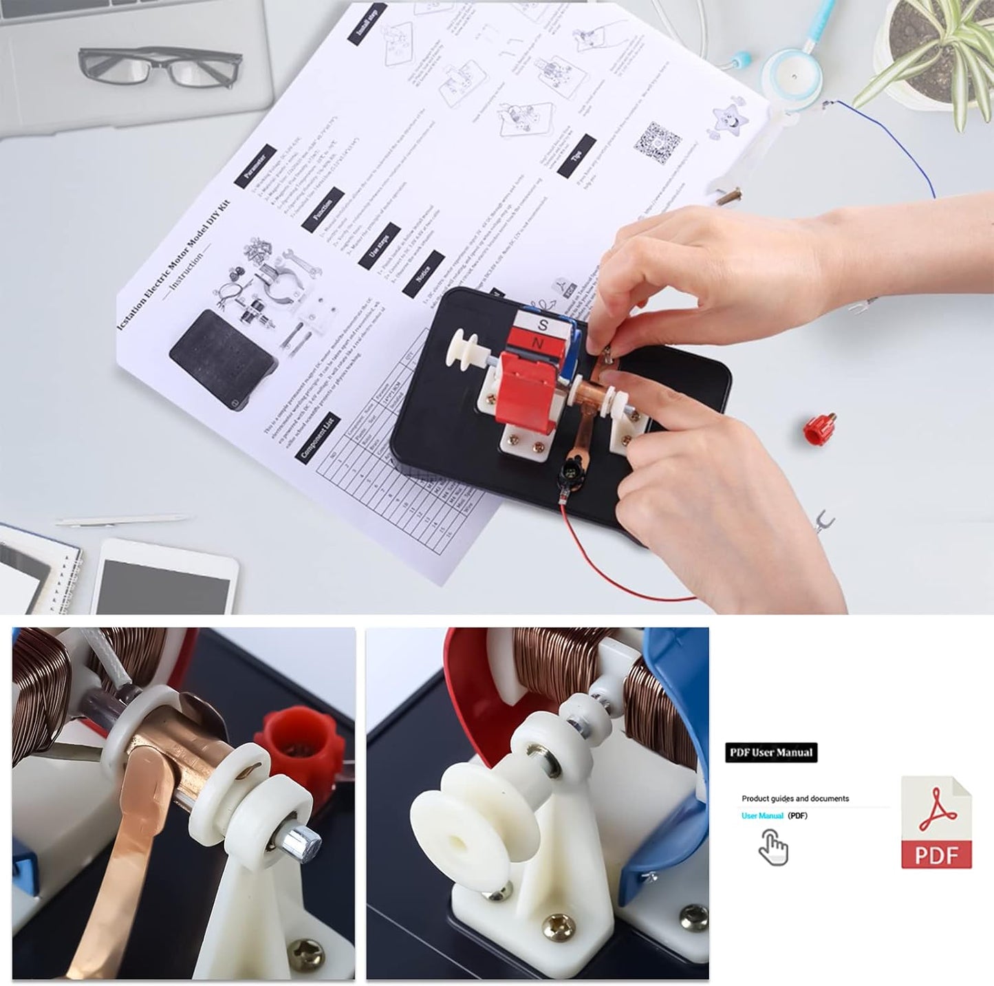 Electric Motor Kit, Icstation DIY Model Motor 3V 6V DC Motors Simple Assemble Kit for Adult