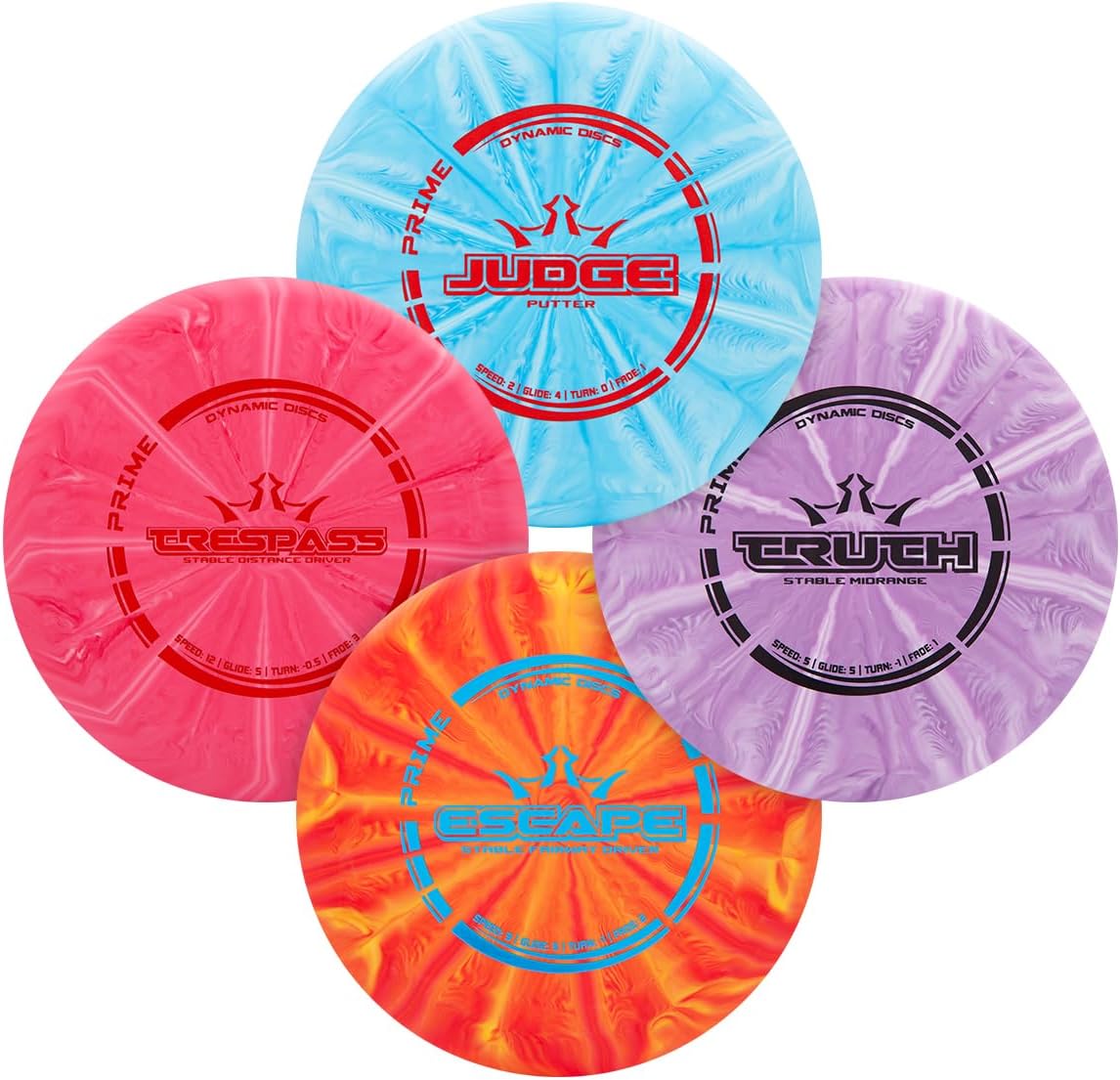 Dynamic Discs Prime Burst 4-Disc Golf Starter Set | Includes Putter, Midrange, Fairway & Driver | Golf Discs Set for Beginners | 170-176g | Beginner Pack for Amateurs