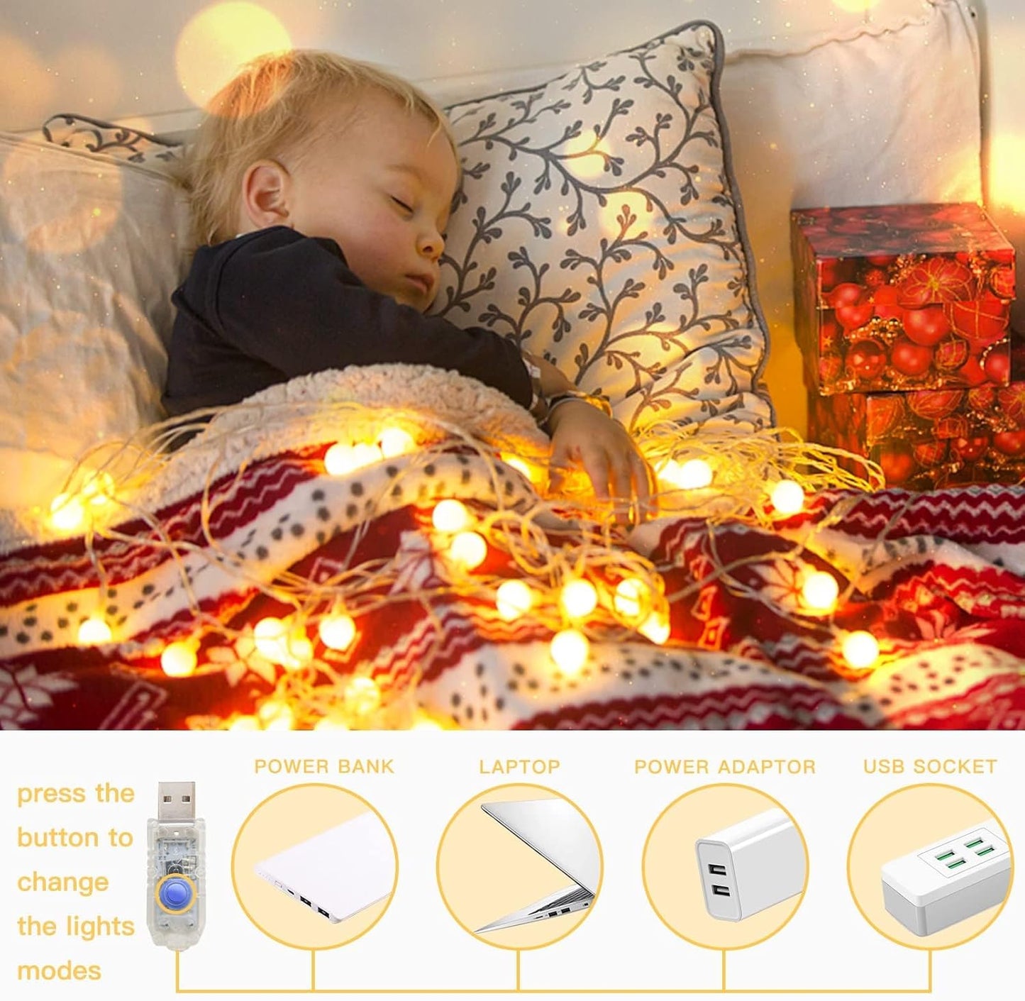 suddus String Lights for Bedroom, 66ft 200 Led Connectable Globe String Lights Indoor, Hanging Fairy Lights Plug in with Remote for Kids Room Dorm Classroom Outdoor Christmas Tree Decor, Warm White