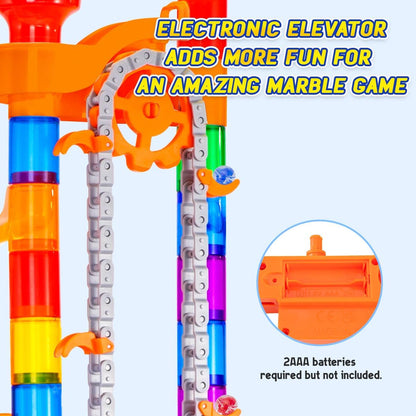 Meland Marble Run - 132Pcs Marble Maze Game Building Toy for Kid, Marble Track Race Set & STEM Learning Toys for Boy Girl Age 3 4 5 6 7 8 9+ (102 Translucent Marbulous Pcs & 30 Glass Marbles)