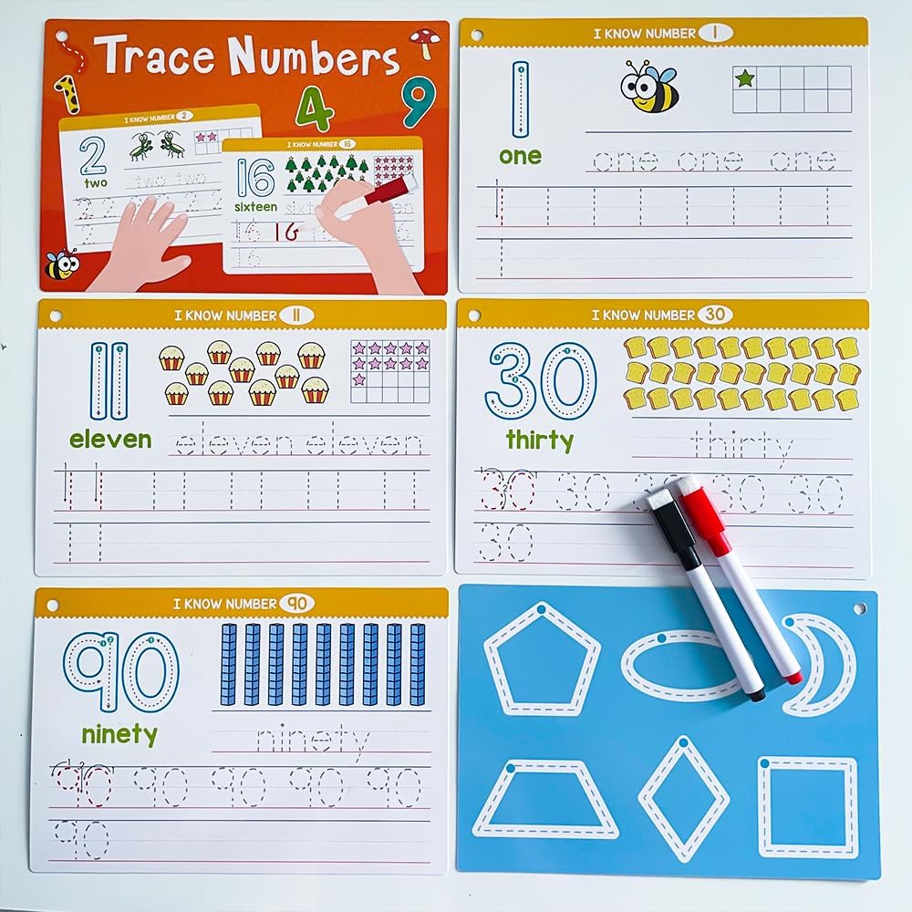 Lachilly 1-100 Double-Side Flashcards - Dry Erase Handwriting Practice Learning Tracing Number Flash Cards - Preschool Pre Kindergarten Educational Resources for Toddlers Age 3-5