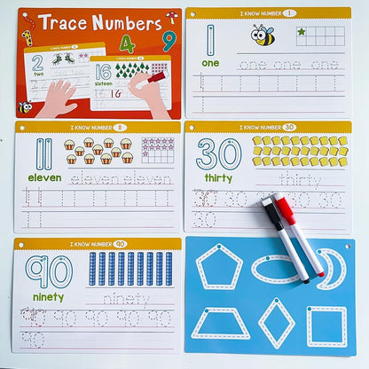 Lachilly 1-100 Double-Side Flashcards - Dry Erase Handwriting Practice Learning Tracing Number Flash Cards - Preschool Pre Kindergarten Educational Resources for Toddlers Age 3-5