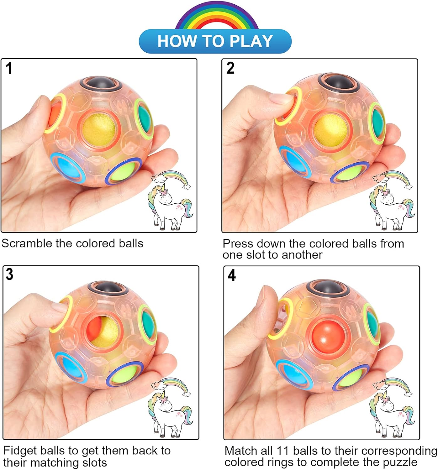 Vdealen Magic Rainbow Puzzle Ball, Fidget Ball Puzzle Brain Teaser Fidget Toy for Boys & Girls- Birthday Party Easter Valentines Christmas Stocking Stuffers for Kids Teen & Adults(Off White)