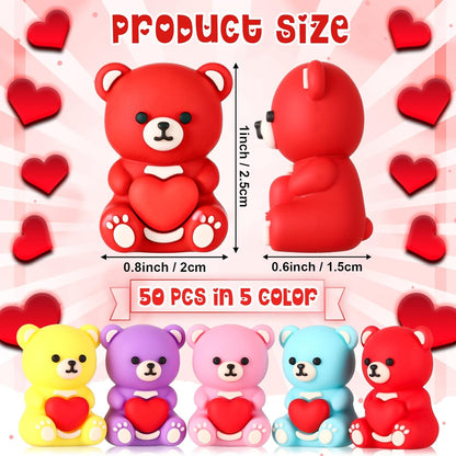 Gerrii 50 Pcs Mini Teddy Bears Bulk Small Miniature Figurines Rubber Mini Bears Tiny Little Heart for Home Desktop Landscape Counting Manipulatives Valentines Day (Colorful)