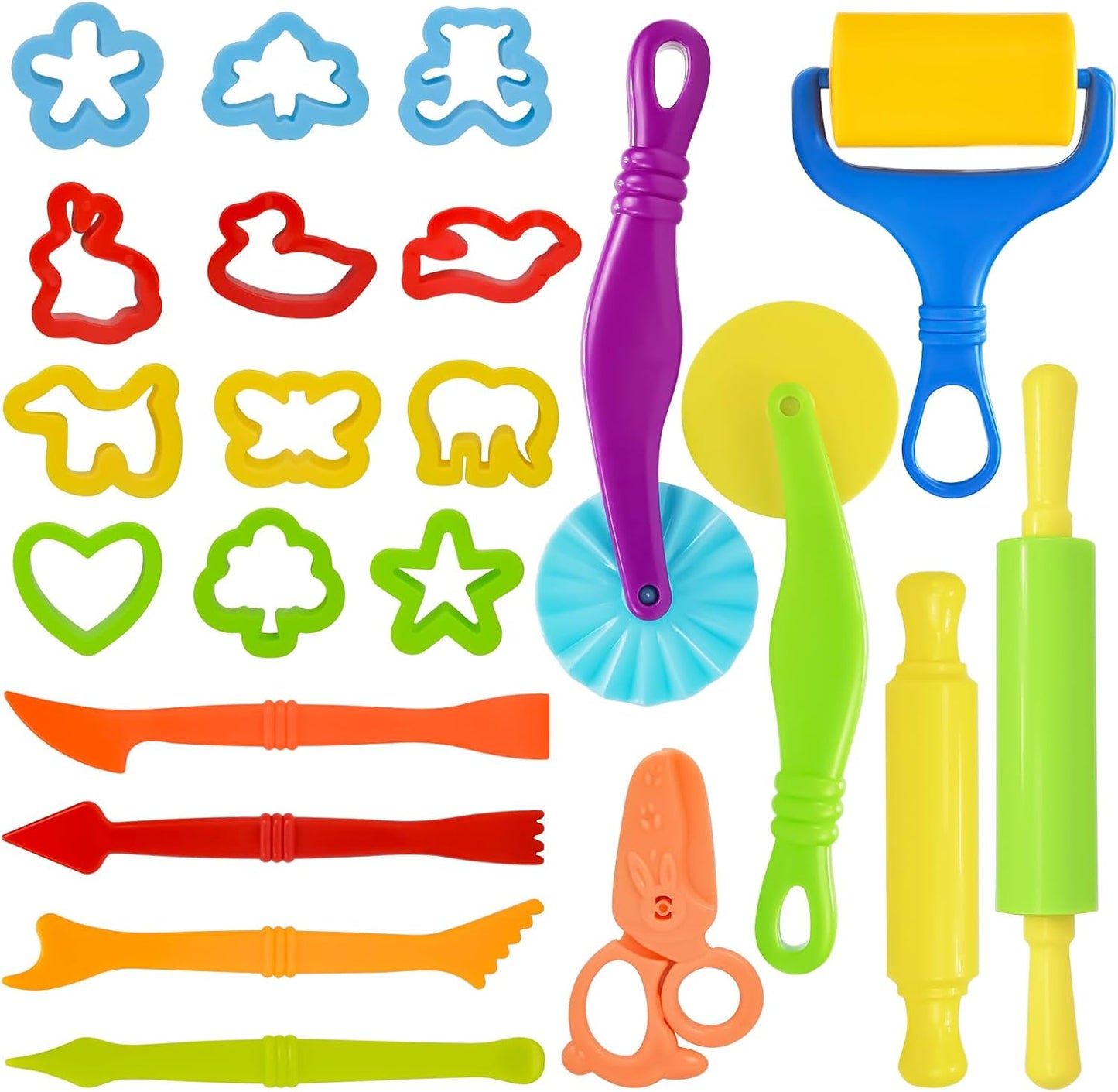 LCY WEDSHI Dough Tool Set, 9 Pcs Dough Tools Sets for Kids Ages 4-8, Dough Accessories Includes Cutters Roller, Rolling Pins, Safety Scissors, Plastic Knife, Plastic Rollers