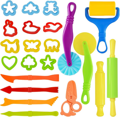 LCY WEDSHI Dough Tool Set, 9 Pcs Dough Tools Sets for Kids Ages 4-8, Dough Accessories Includes Cutters Roller, Rolling Pins, Safety Scissors, Plastic Knife, Plastic Rollers