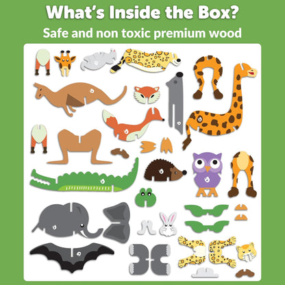 Butterfly EduFields 3D Wooden Animal Puzzles for Kids for Age 2-4 Girl & Boy | Birthday Gift for Kid Ages 2,3,4 Years | Educational Toys for Kids 2,3,4 Years | DIY Craft Kit