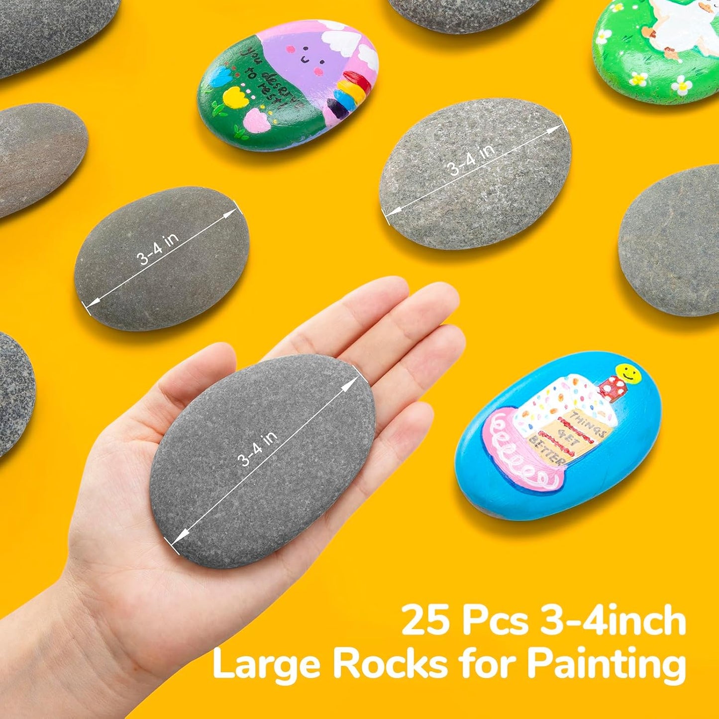 Simetufy 25 Pcs Rocks for Painting, 2"-3" Painting River Rocks, Flat & Smooth Stones to Paint, Hand Picked Natural Stones for Painting, Crafts for Kids & Adults