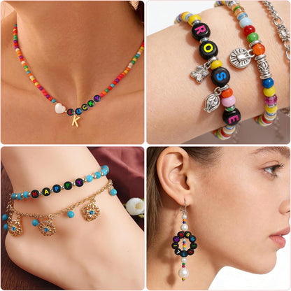 SUTOUG 1000PCS Colourful Letter Beads for Threading, 4 x 7 MM Acrylic Round Alphabet Beads for Jewellery DIY Making Crafts Bracelets Necklaces Ornaments