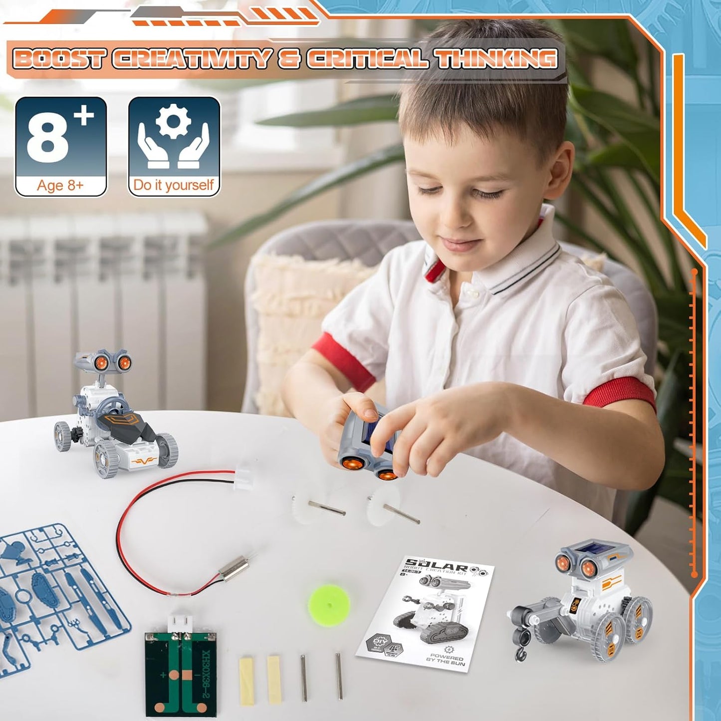 21 in-1 Solar Robot Building Kit STEM Gift for Kids 8-13, DIY Educational Science Robotics Toy Battery Solar Powered STEM Building Toy Set with 210 Pieces