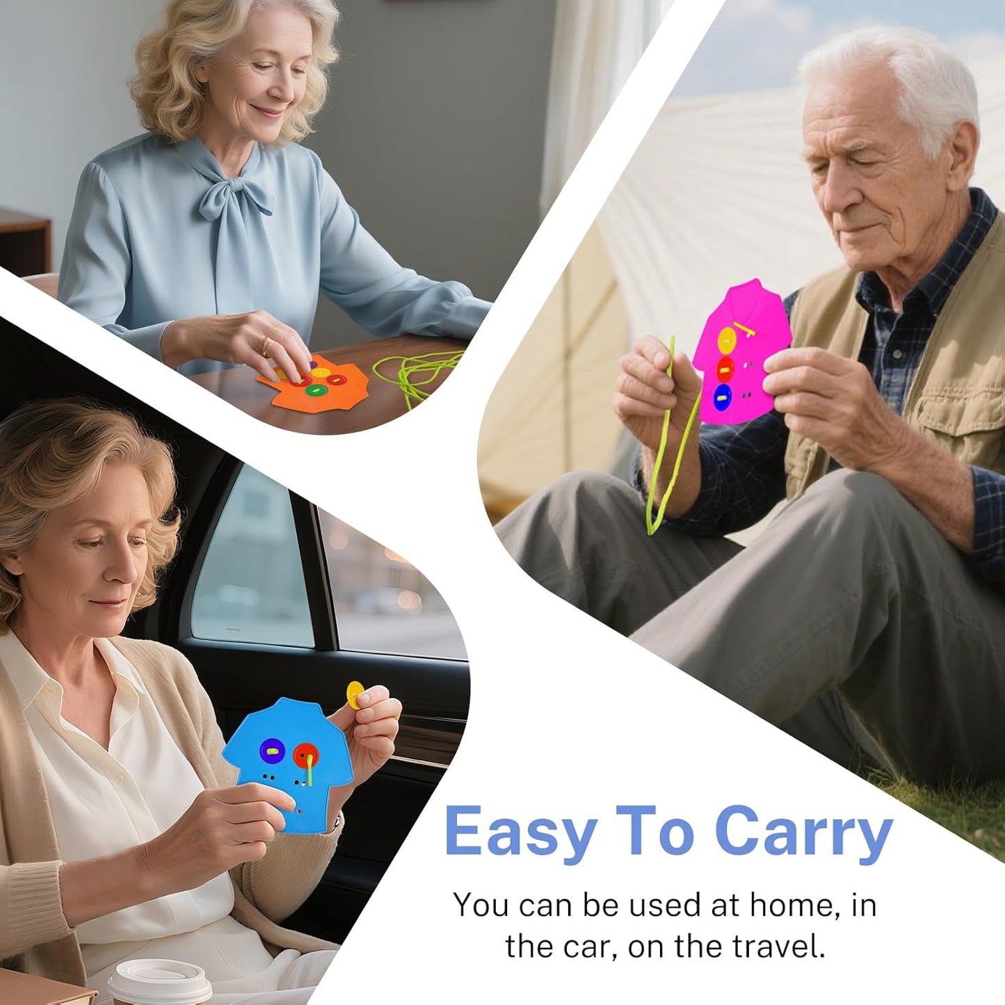Clothes Lacing Cards for Seniors with Dementia & Alzheimer's - Fine Motor Skills Activity with Buttons & Zipper, Occupational Therapy Tools for Elderly to Practice Dressing Skills